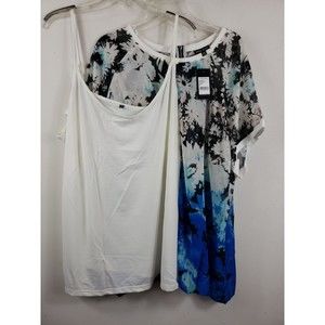 City Chic Women's 2XL  2 Piece sheer with cami Top blue floral white